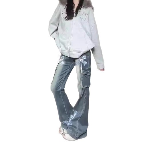 American Retro Lace Butterfly Knot Micro Mini Skirt Women Spring and Autumn Version Hot Girl High Street Design Sense Slim Flared Pants