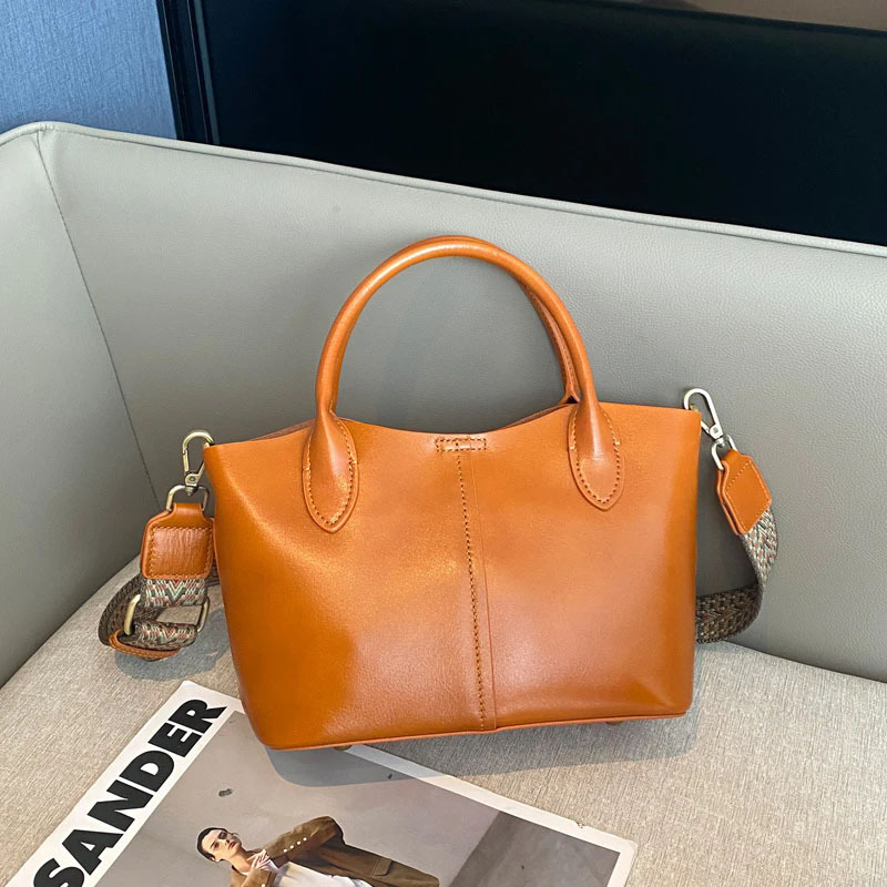 Túi tote da bò thật đeo chéo nữ nhiều ngăn dung tích lớn 28×10×18 cm — đen