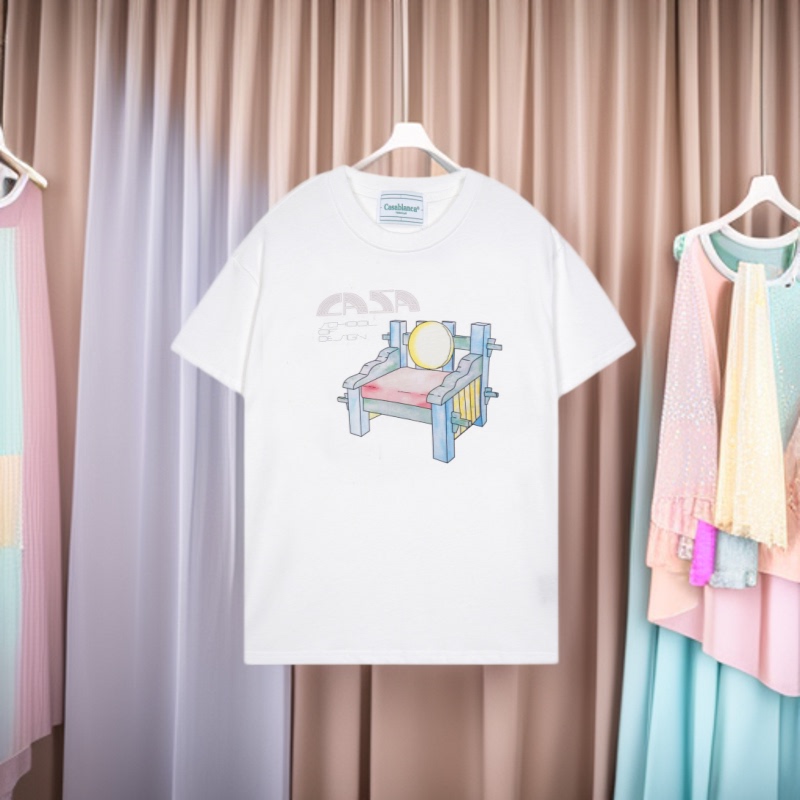 2025 Summer Casablanca Short Sleeve Cross-Border Trendy Brand Casual Art Style Stool Logo Printed Fat Man T-Shirt