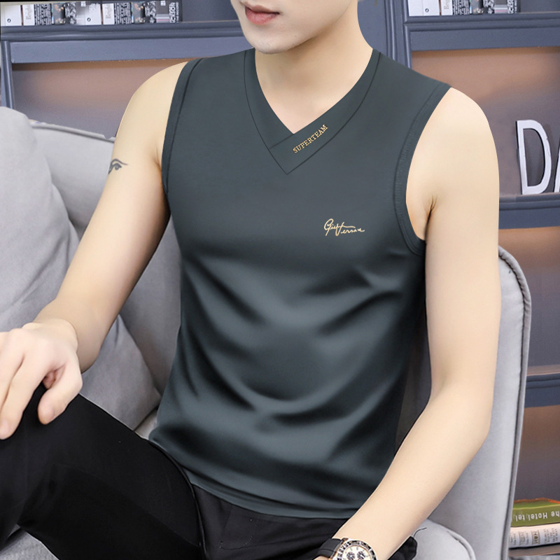 2025 Summer New Men's Wide Shoulder V-neck Chinese Vest All-match Slim-fit Sleeveless T-shirt Sports Top Clothing