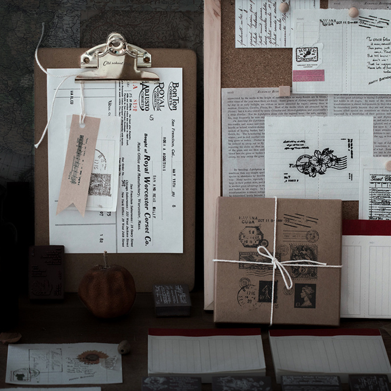 暮光之城便签印章套装 旅夜书怀系列 复古手帐日记DIY装饰印画7款