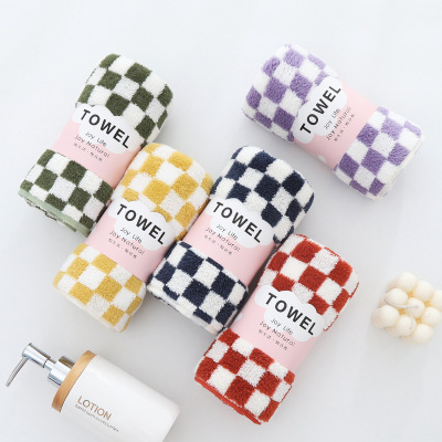 Chessboard grid towel wholesale factory thickening Warp Coral towel household Face Towel water uptake ins Wind