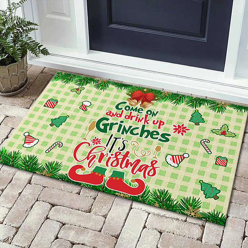 Nueva alfombra de puerta Grinch de Navidad Estera decorativa de Nochebuena Alfombra de piso de la generación del pelo del Amazonas Alfombra de piso