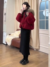 圣诞新年战袍小香风红色外套女冬季2025年新款小个子毛领棉服