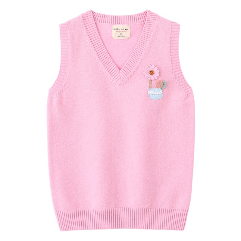 Elija el tamaño al por mayor de primavera y otoño ropa para niños chaleco de lana suéter medio y grande niños estudiante uniforme escolar niña de las flores chaleco de punto
