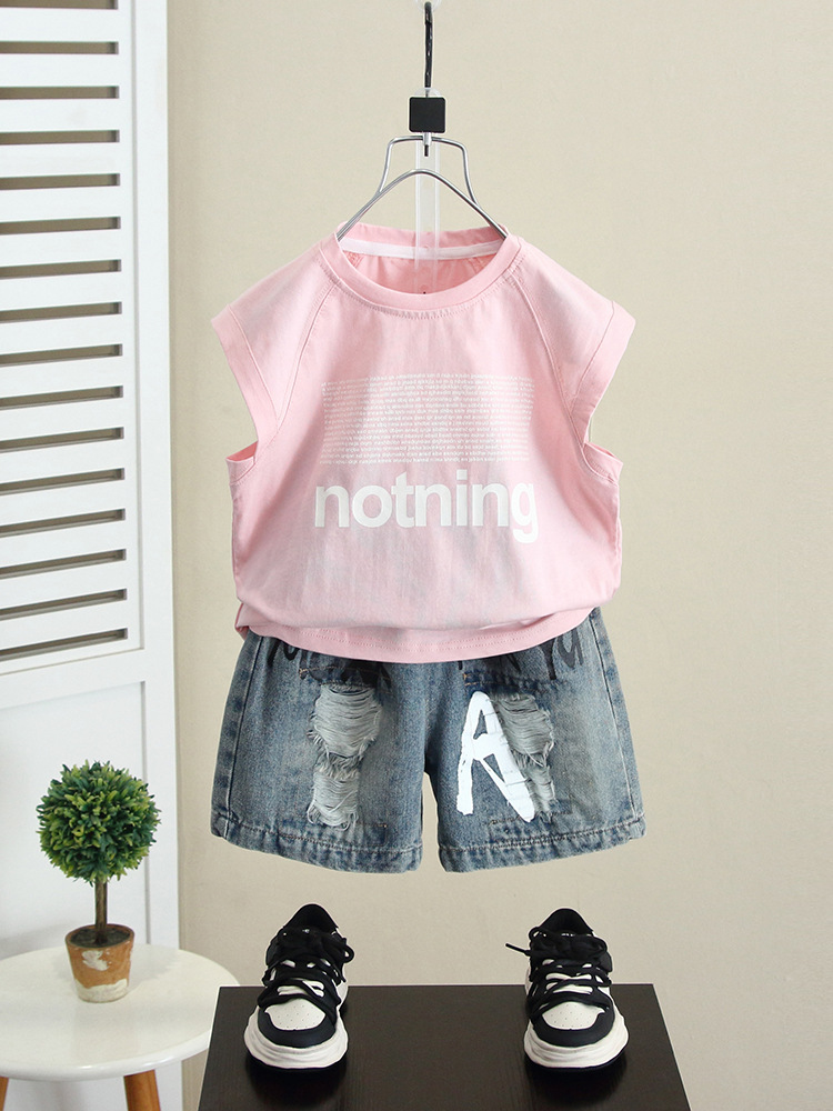 7172 Ropa infantil, conjunto de verano para niños, chaleco sin mangas elegante para niños, ropa de verano fresca para niños, novedad 2026