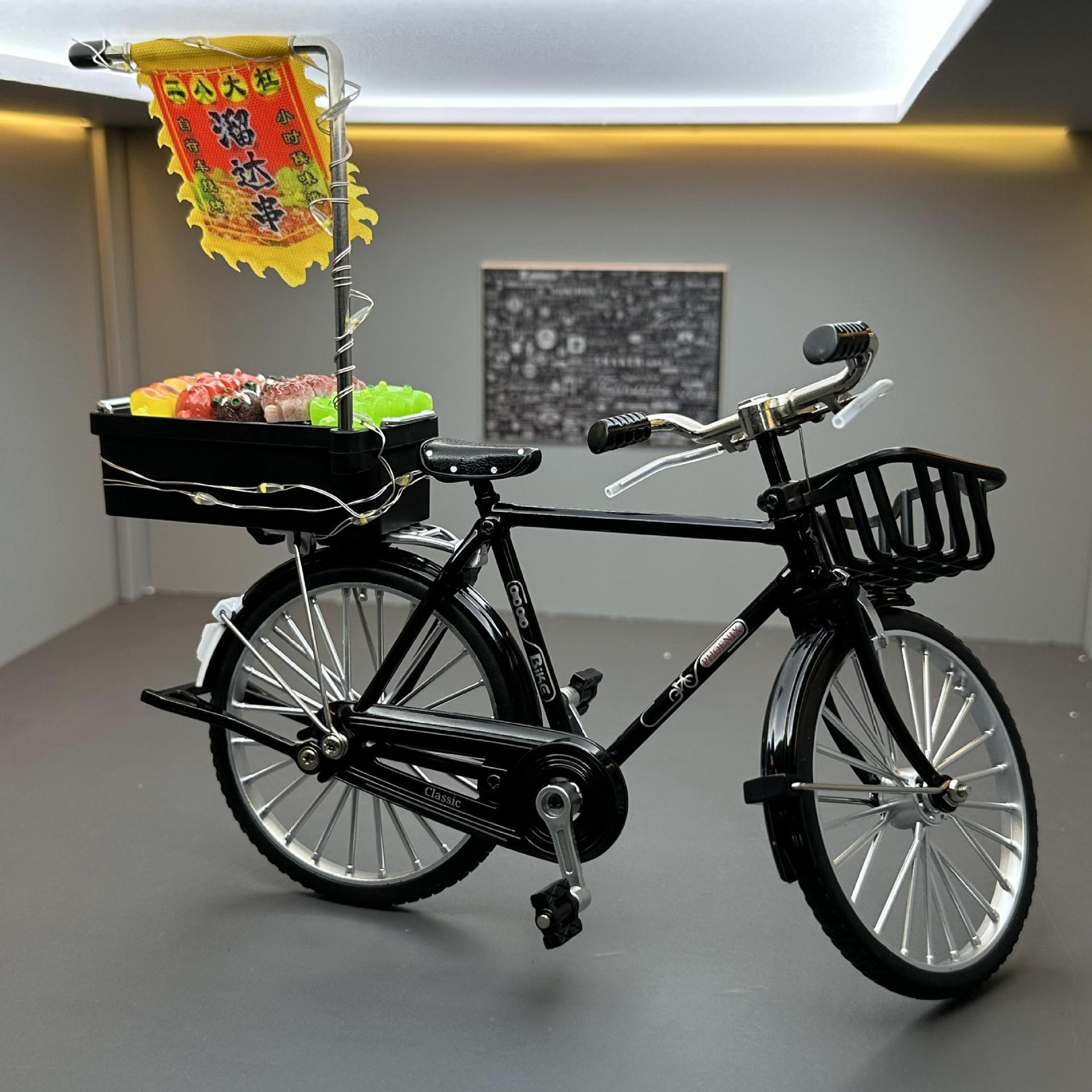 Jiaye aleación 1:10 28 bares mercado nocturno barbacoa bicicleta con luz coche de juguete modelo deslizante adornos