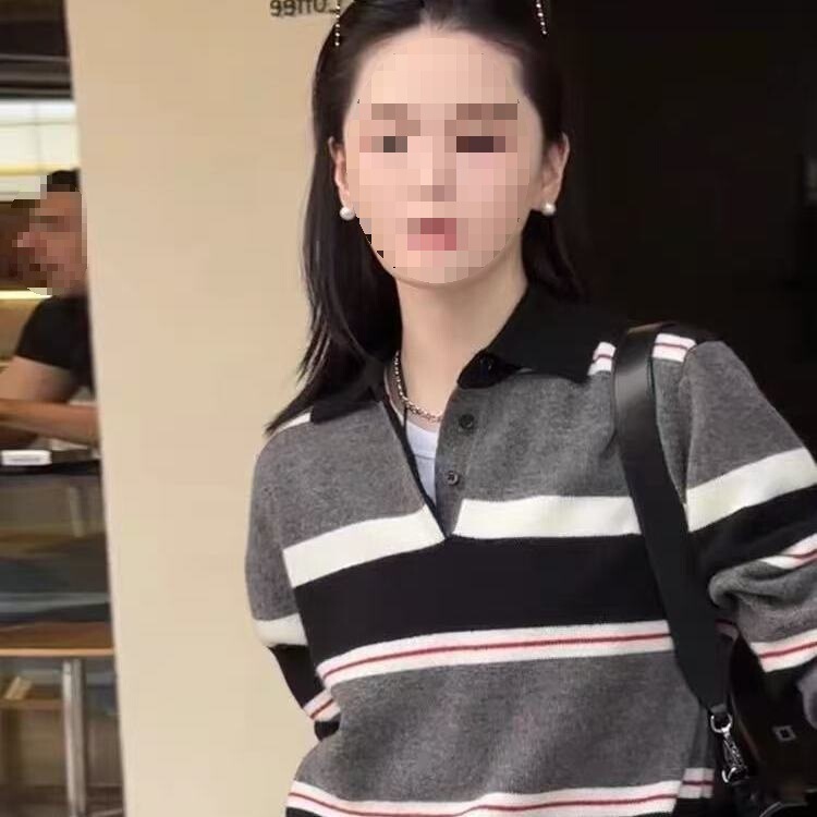 撞色条纹洋气针织衫女韩系秋季上衣新款宽松慵懒毛衣百搭减龄潮|undefined