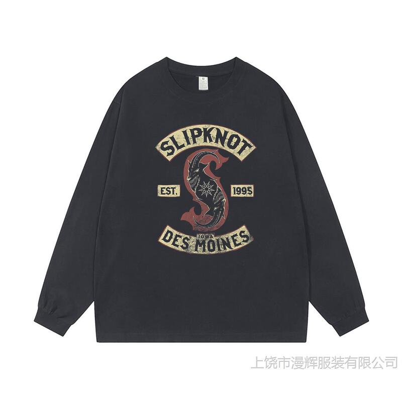 Swing Knot Rock Band Digital Direct Injection Retro American Street Hip Hop Loose Long Sleeve T-Shirt