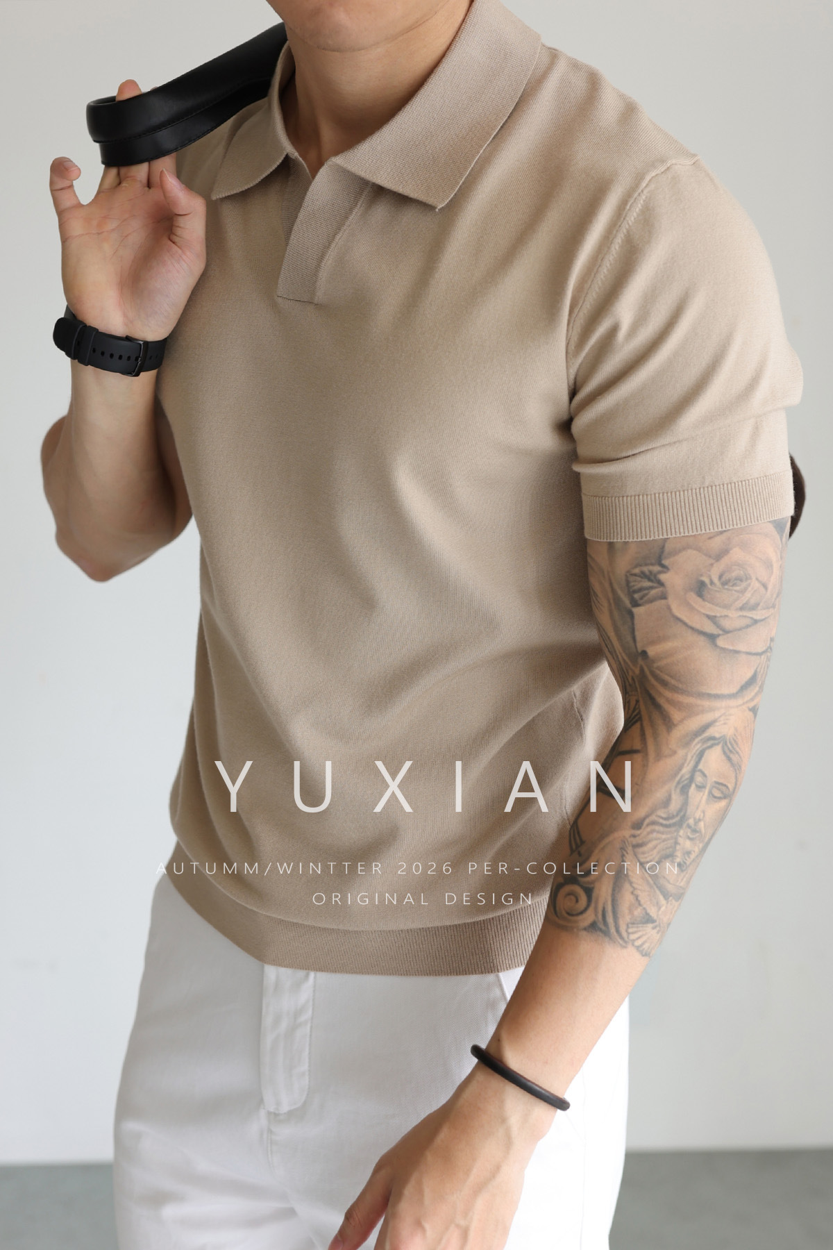 Camisa polo de manga corta sin botones de punto de solapa de verano para hombre de estilo maduro ligero Camiseta casual suelta