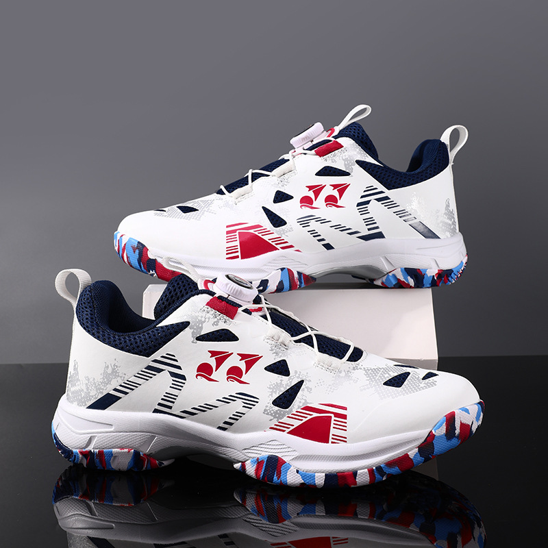 Transfronterizos de tamaño grande nueva moda botón giratorio suela de goma zapatos de entrenamiento de bádminton zapatos de tenis anti-deslizante transpirable