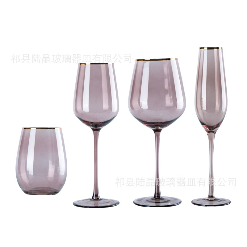 Color de oro borde vino vidrio hogar Luz lujo champán vidrio hecho a mano copa de vidrio de aspecto alto copa de vino