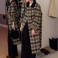 冬季氛围感少不了的格子大衣！韩系复古时髦宽松双面羊毛呢外套女