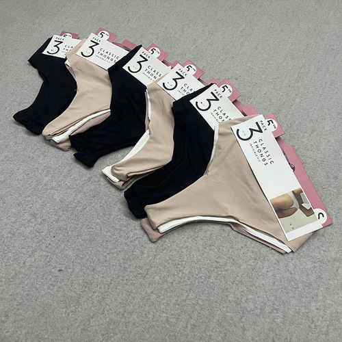 European and American foreign trade single women's seamless solid color combination T-pants sexy low-waist thong 3-piece one-card shorts