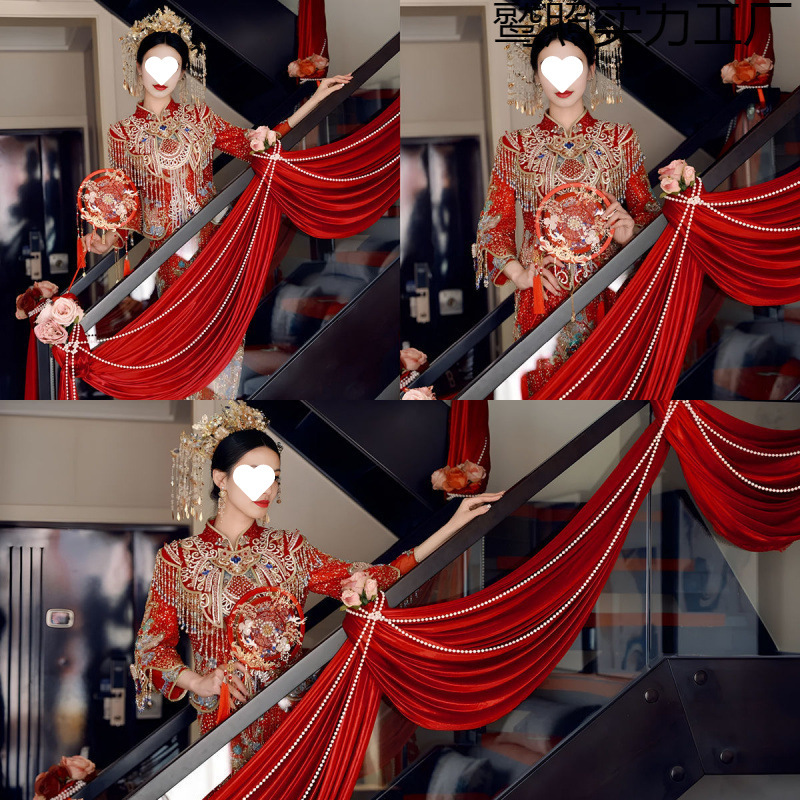 结婚婚礼婚房楼梯扶手布置台阶喜字贴拉花手扶梯新房装饰布幔|undefined
