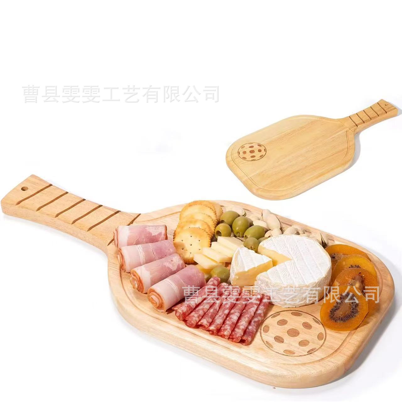 新款木质匹克球砧板带手柄木制球拍形状托盘西餐牛排奶酪木托盘