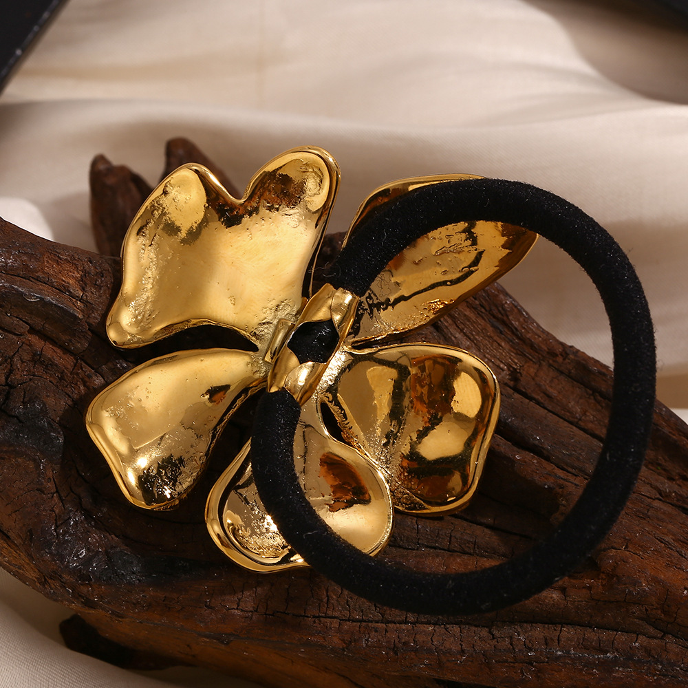 Unisex Mode temperament nische retro persönlichkeit haar zubehör edelstahl vergoldet blumen mit diamant haar seil weibliche_voghion.com