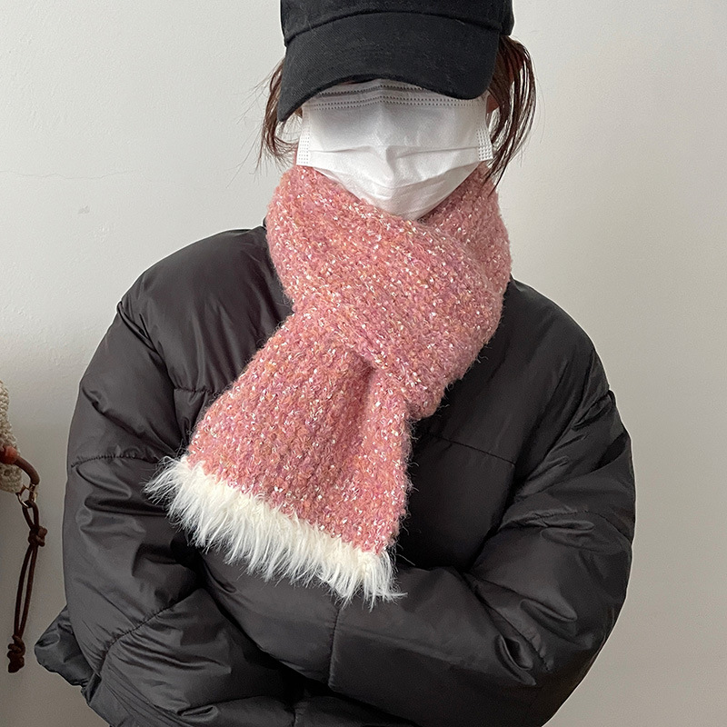 Heartbeat Crystal~ Butterfly Yarn Fur Patchwork Scarf for Women, Winter Korean Style, Atmospheric Ins Knit Warm Neck Warmer for Men