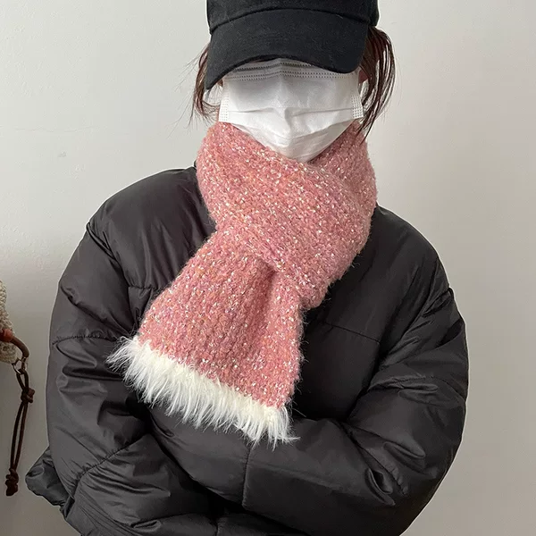 Heartbeat Crystal~ Butterfly Yarn Fur Patchwork Scarf for Women, Winter Korean Style, Atmospheric Ins Knit Warm Neck Warmer for Men