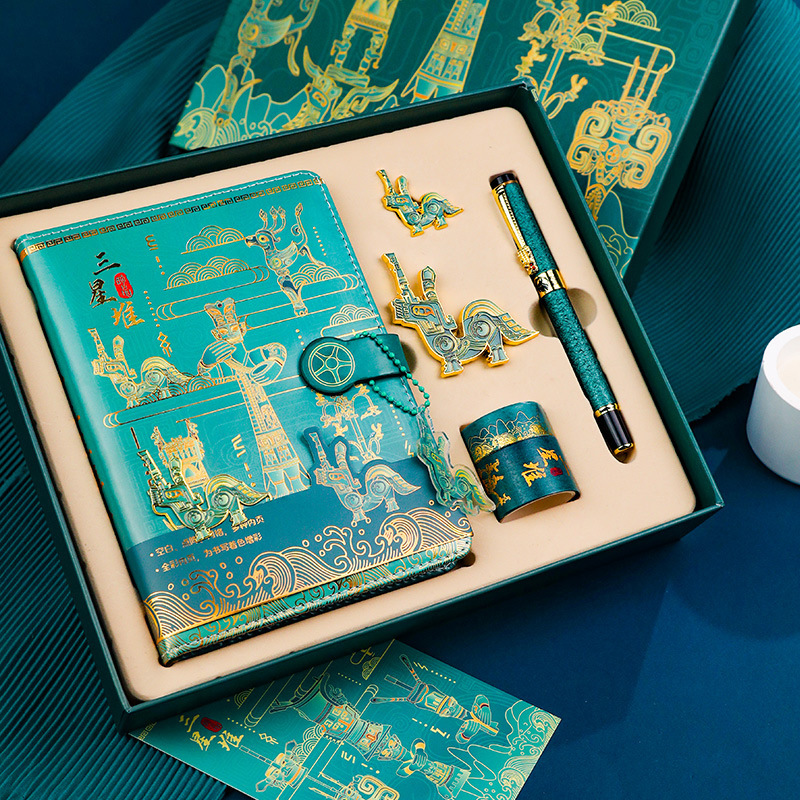 Sanxingdui Notebook suit Classic Color Page Notepad Bookmark Sign Pen Creative Gift Box Accompanying Ceremony