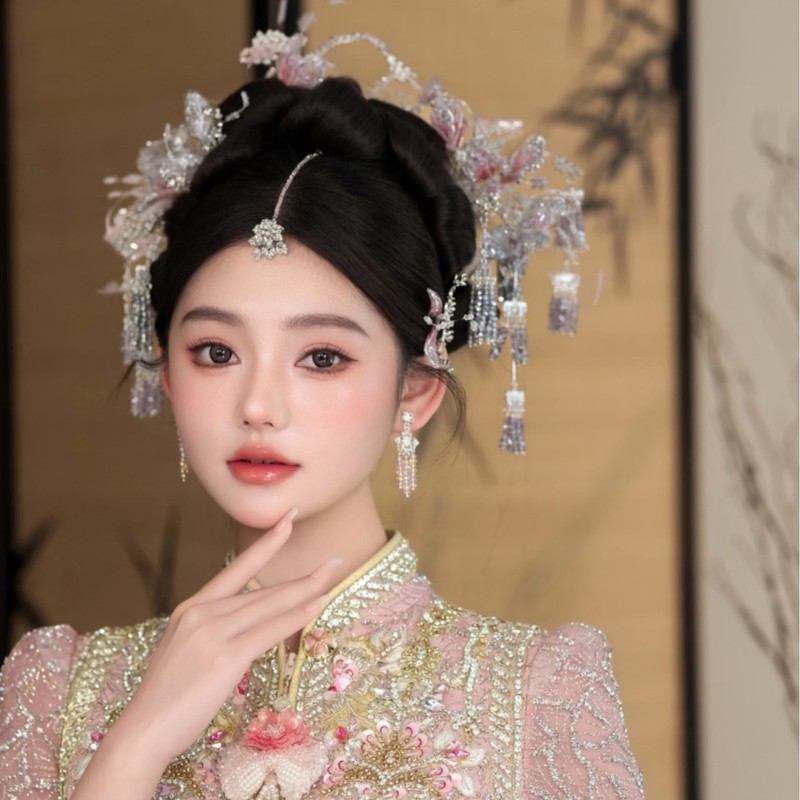 ヘラハイエンドスマートライト高級クリスタルタッセルヘアアクセサリー新中国風ライトカラーセットホワイトムーンライトウェディングブライダルヘッドドレス|undefined