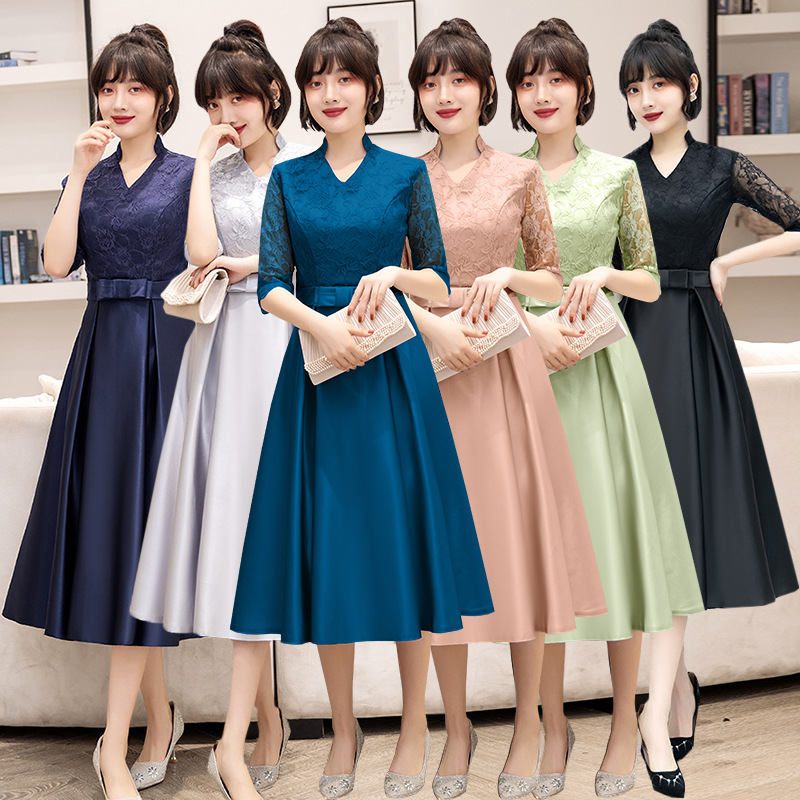 Vestido de Noche para Mujer, Estilo Banquete, 2025, Nuevo, Negro, Midi, para Estudiantes, Informal