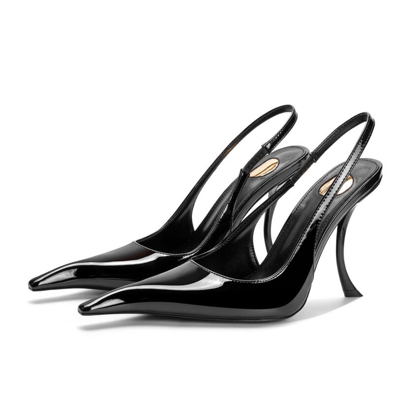New backless patent leather pointed-toe high heels, direct from the factory, European and American style, suitable for banquets, workplace, commuting, and foreign trade fashion shoes New backless patent leather pointed-toe high heels, direct from the factory, European and American style, suitable for banquets, workplace, commuting, and foreign trade fashion shoes