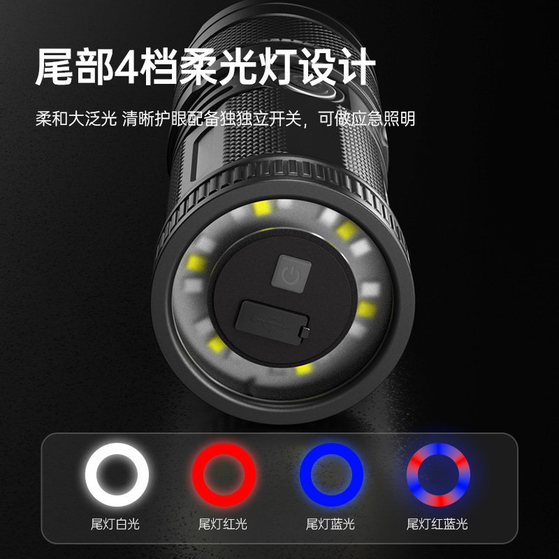 Nuevas linternas transfronterizas al aire libre multifuncional lámpara de iluminación de carga láser blanco resaltado antorcha portátil retráctil impermeable