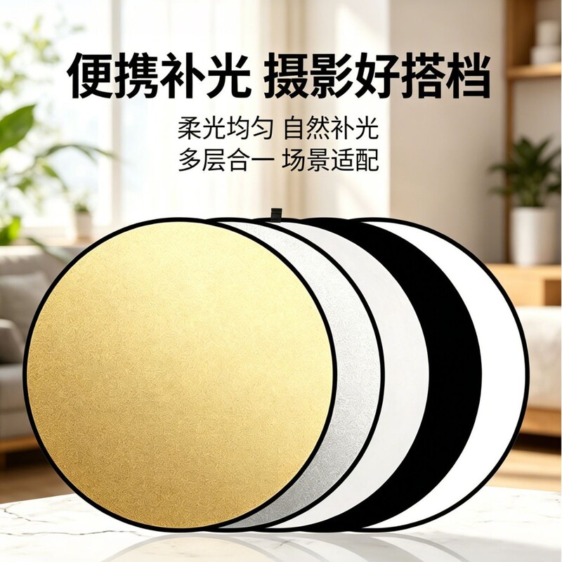 Portable Folding Circular Five-In-One Reflector for Indoor and Outdoor Photography, Small Handheld Soft Light Lighting Board
