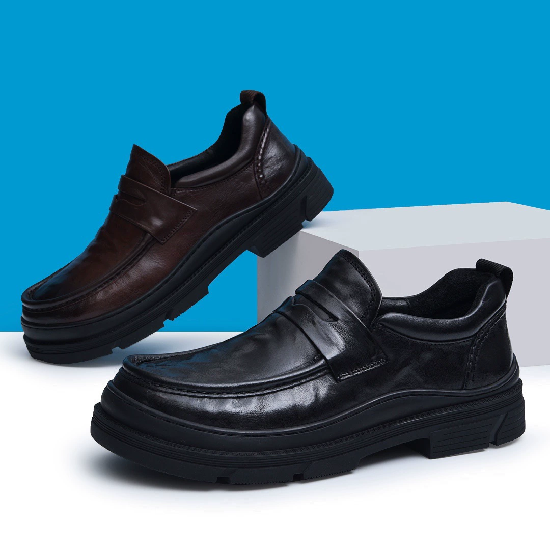 Мужская обувь из натуральной кожи, деловая Мужская обувь из воловьей кожи, повседневная кожаная обувь на шнуровке с большой головой, универсальная обувь в Корейском стиле