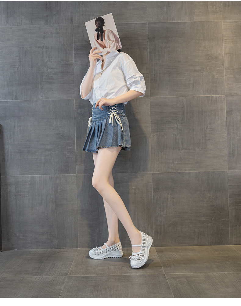 Giày sneaker nữ chunky đế dày dệt kim thoáng khí, phong cách Hàn Quốc, quai chéo, đế dày — Trắng 5097, Vàng 5097, Đen 5097 chi tiết 17