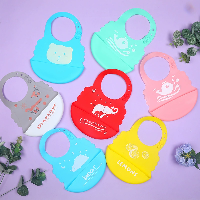 Waterproof children's silicone eating bib for food, (Cross-border trading), with pocket