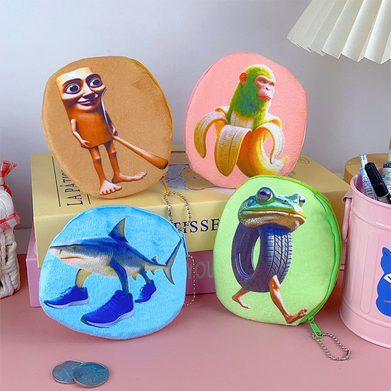 Trendy Cartoon Shang Hai Jing Coin Purse Bigfoot Shark Wooden Stick Man Wallet Children's Coin Holder Earphone Pouch Storage Accessory Trendy Cartoon Shang Hai Jing Coin Purse Bigfoot Shark Wooden Stick Man Wallet Children's Coin Holder Earphone Pouch Storage Accessory