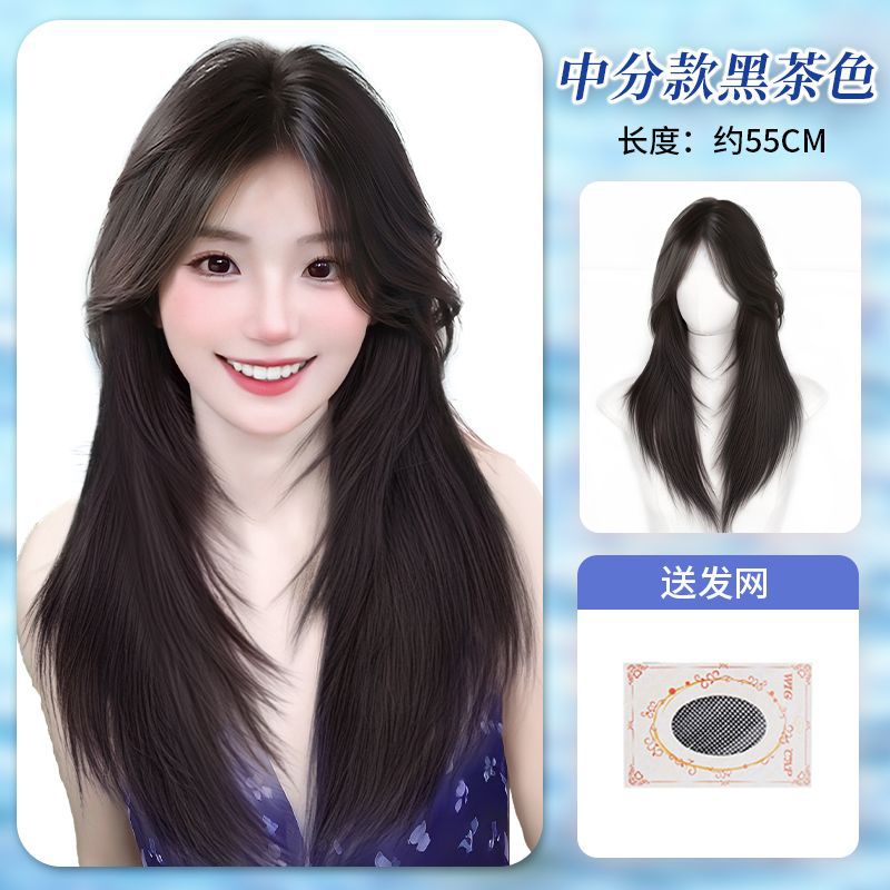 (Lace) Layered Straight Hair [Brown and Black] Hair Net