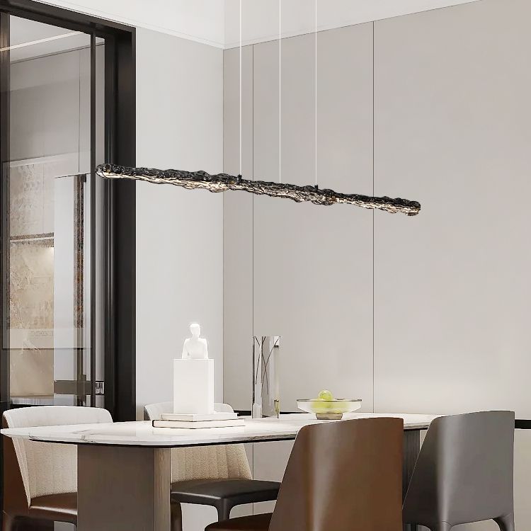 Italian Minimalist High-End Copper Restaurant Pendant Light, Nordic Modern Simple Bar Glass Geometric One-Liner Long Strip Lamp