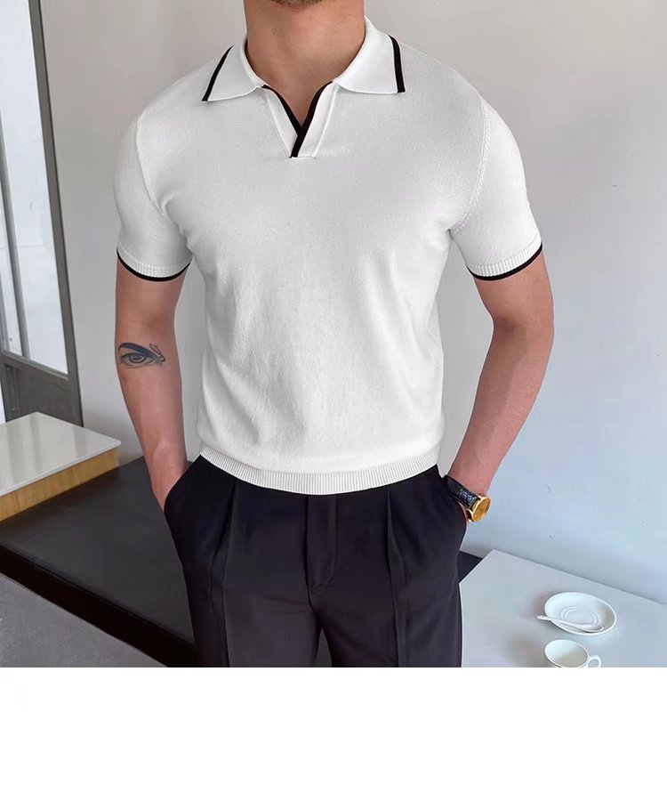315g Weight Short Sleeve Sleeve Length Polyester Fabric Type Regular Top Length Casual Occasion Shirt Collar Neckline Slim Fit Type Stripe Pattern Summer Season Men's Gender Patchwork Design British Style Style Men's Stripe Patchwork  Shirt Men's Clothing 4