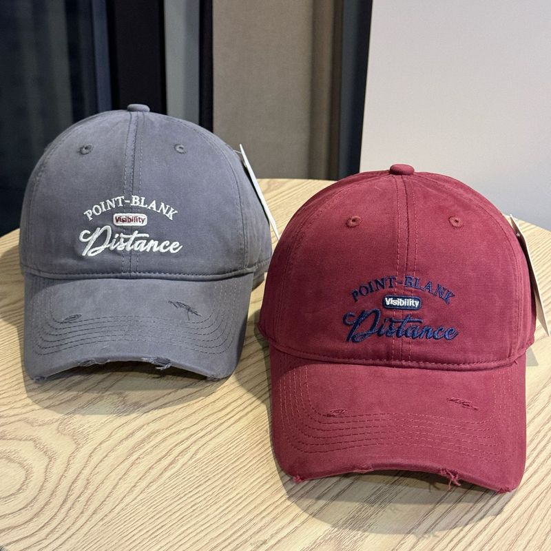 韓国版のネットセレブの穴あき文字刺繍野球帽、ファッショナブルで多用途なウォッシュドひさしキャップ、春夏旅行用サンハット、トレンディ|undefined