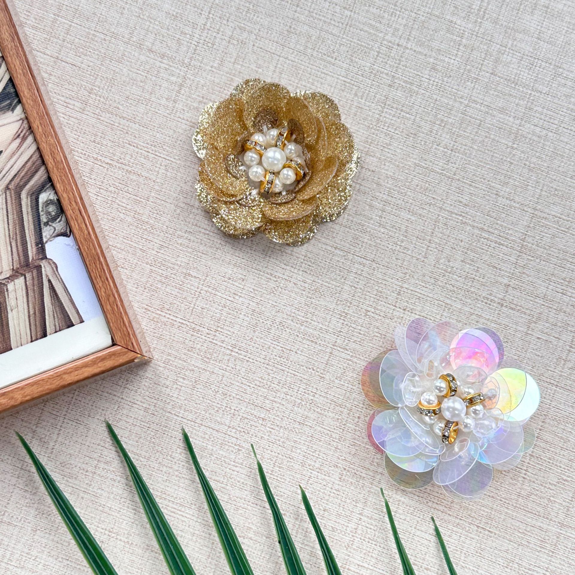 45mm oro polvo brillante flores de perlas de color fantasma flores de perlas transparentes exquisitas hermosas zapatos sombreros material de decoración de bolsas