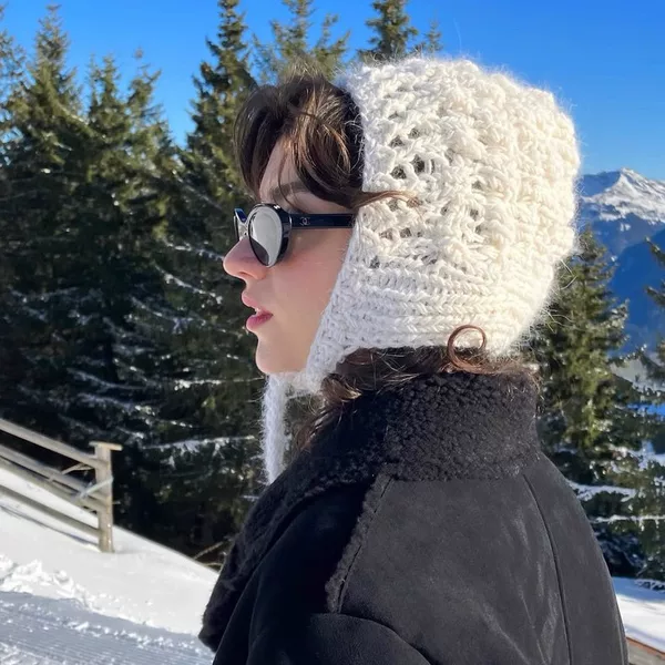 Korean Solid Color Hollow Knit Simple Versatile Shawl Hooded Pullover Ear-Protecting Lei Feng Tie Handmade Wool Hat