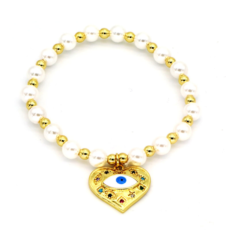 Women's Gender Simple Style Devil's Eye Heart Shape Imitation Pearl Copper Zircon 18K Gold Plated Women's Bracelets