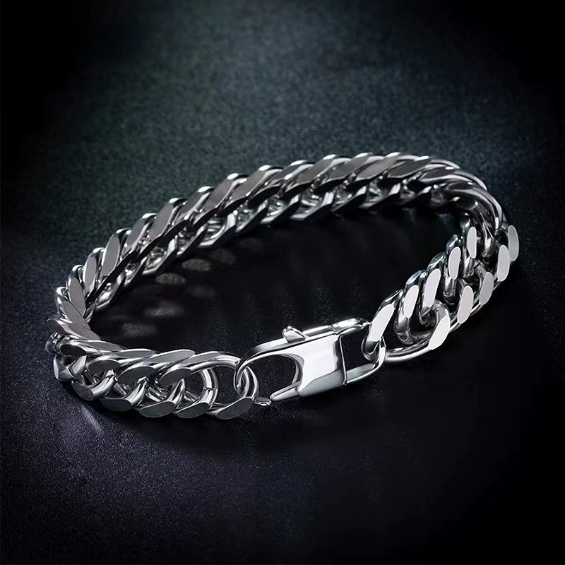 Европейский и американский изысканный титановый стальной четырехсторонний молотый двойной вязаный браслет хип-хоп тренд дикий простой кубинский браслет ювелирный браслет