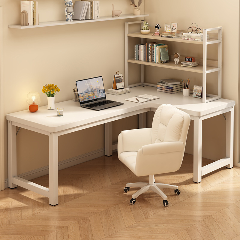 Corner Desk Home Study Table L-Shaped Modern Cream Style Storage Rack Corner Computer Desk Bookshelf Integrated Table