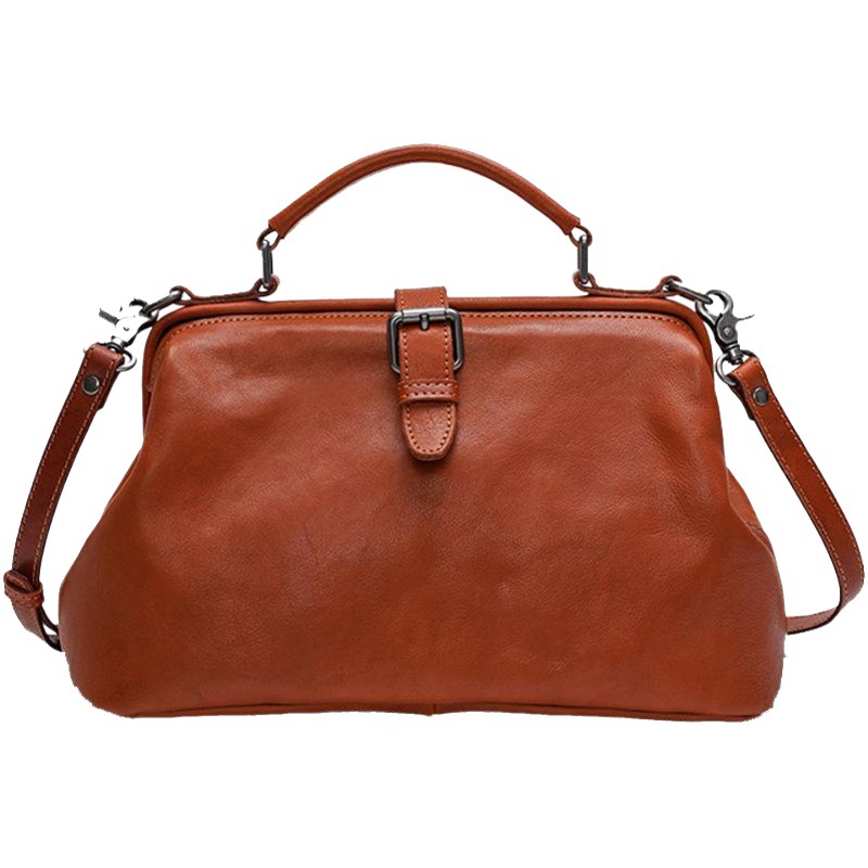 Bolso de mujer vintage de cuero de pasta de árbol curtido vegetal cepillado a mano de piel de vaca hombro crossbody bolso de médico portátil 32051