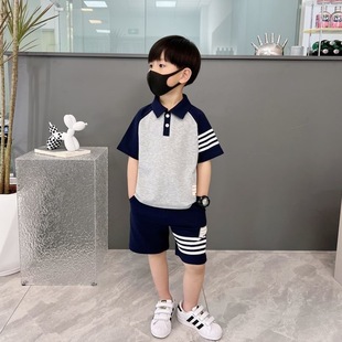 Pure Cotton Polo Shirt Suit Summer Kidsren's Short-Sleeved Internet Celebrity Handsome Kidsren's Clothing Boys' Clothing Simple, Elegant, Comfortable and Breathable