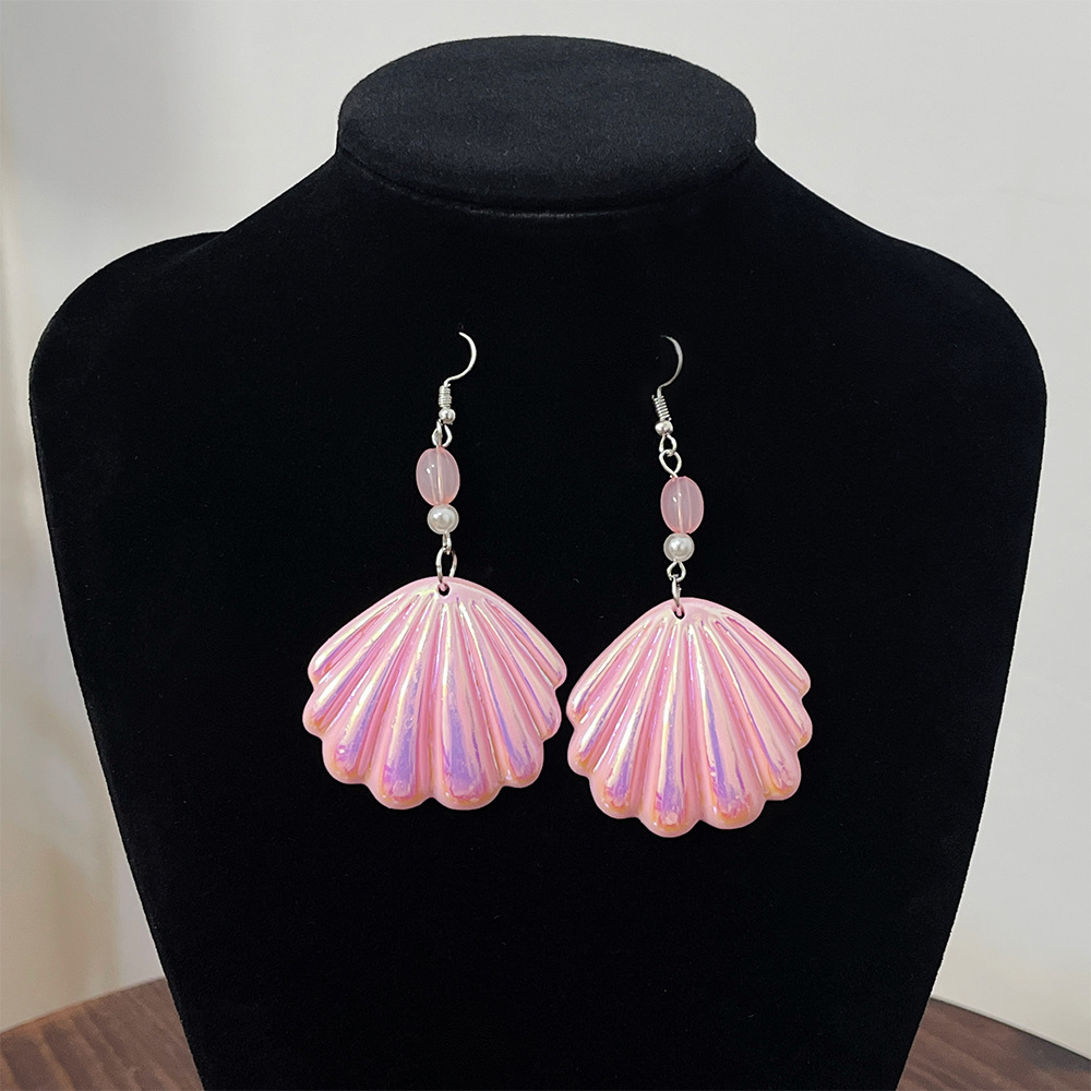 Nueva moda Rosa Shell cuentas joyería traje colorido acrílico fresco oído gancho collar pulsera al por mayor