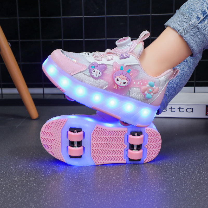 Girls' New Light-Up Four-Wheel Sports Roller Shoes 2025 Children's Girls' Roller Skate Mesh Shoes with Lights