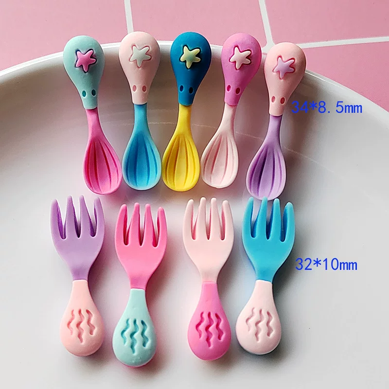 Small family kitchenware, fork, spoon with accessories, cream phone case, accessory, DIY