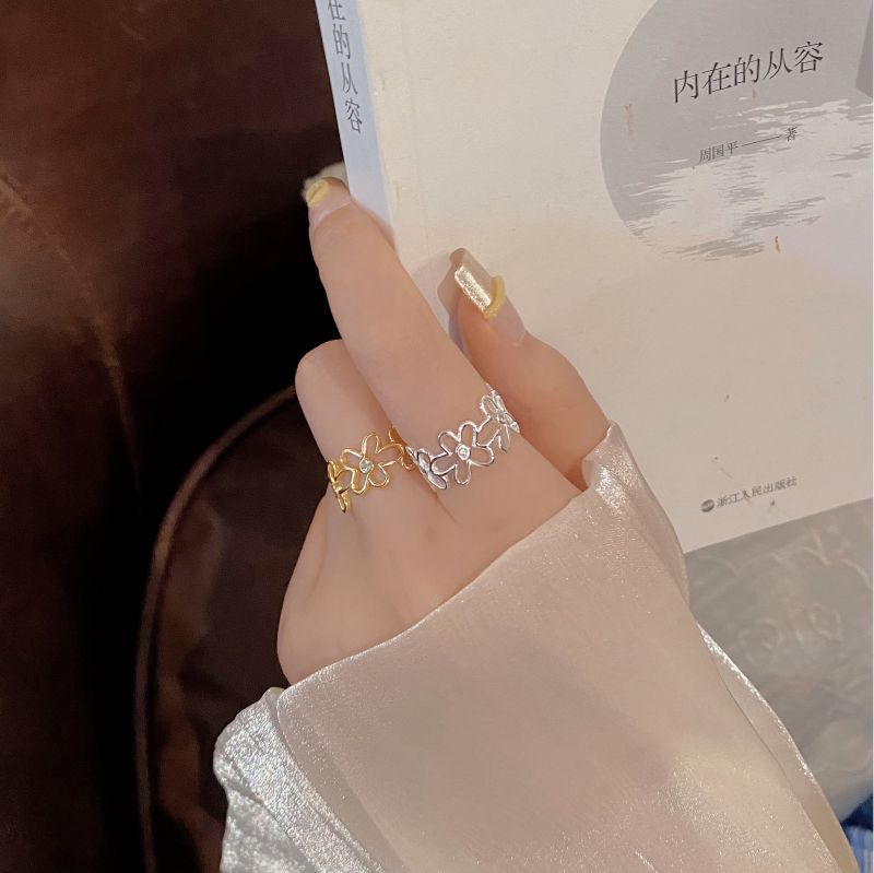 Women's Gender Elegant, Retro, Streetwear Style 1 Piece 925 Sterling Silver Plant Flower Diamond 18K Gold Plated Silver Plated Adjustable Ring Open Rings Rings