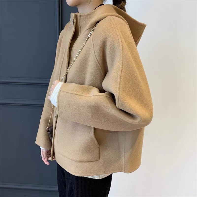 Welfare! Giant white! Handmade Double-sided Wool Wool Casual Single-breasted Hooded Short Coat Wool Coat Winter