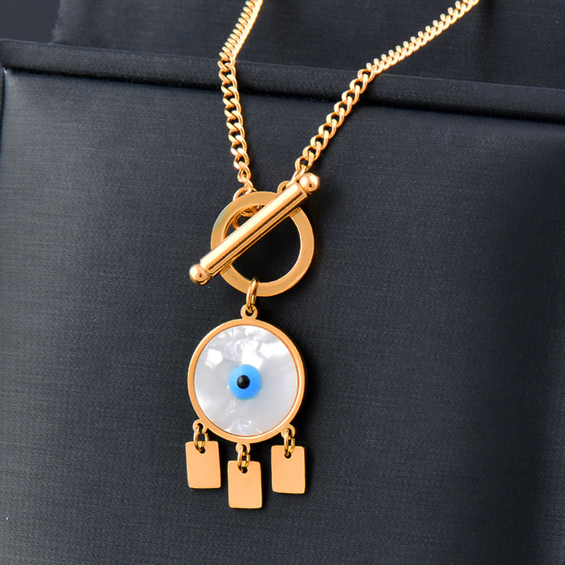 Fashion Eye Stainless Steel Inlay Shell Pendant Necklace 1 Piece